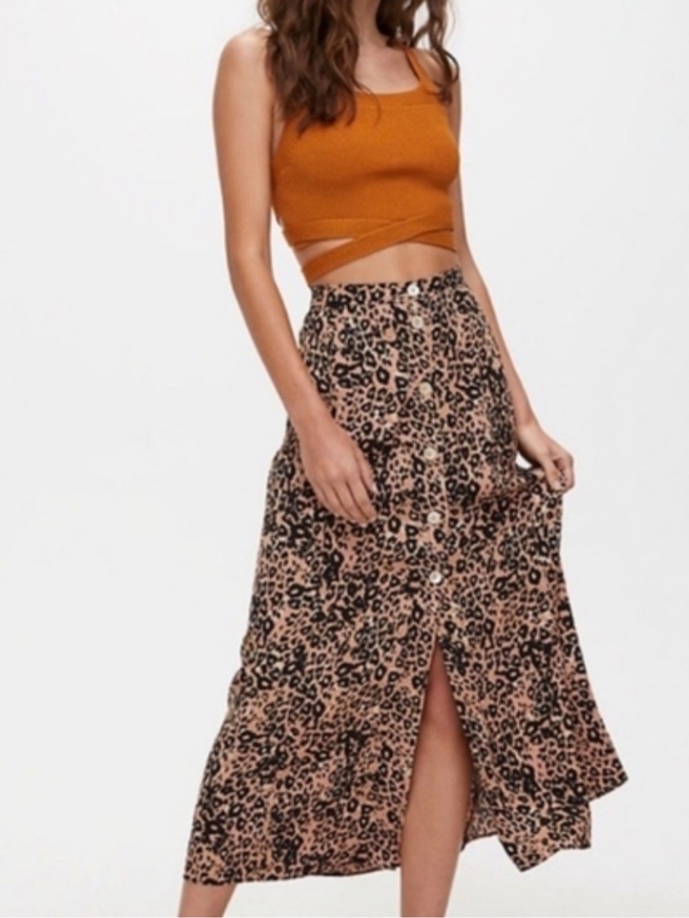 Wilfred Leopard Print Button-Front Maxi Skirt SIZE 2